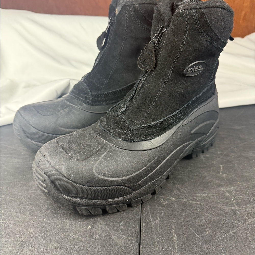 Totes Black Rain and Snow Boots with Insulation and Slip-On Design